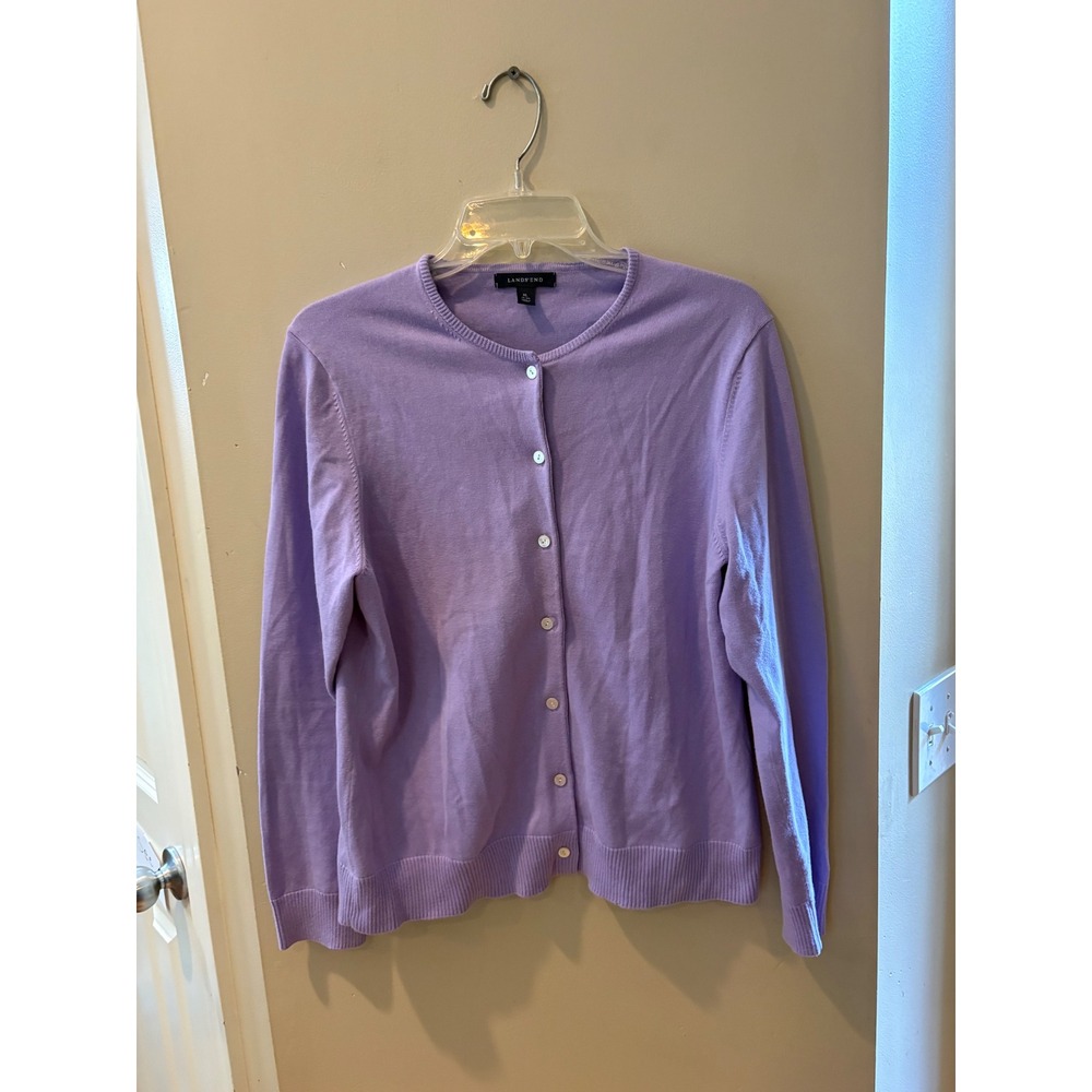 Lands' End Purple Lavender Cotton Blend Button Front Cardigan Sweater XL 18-20